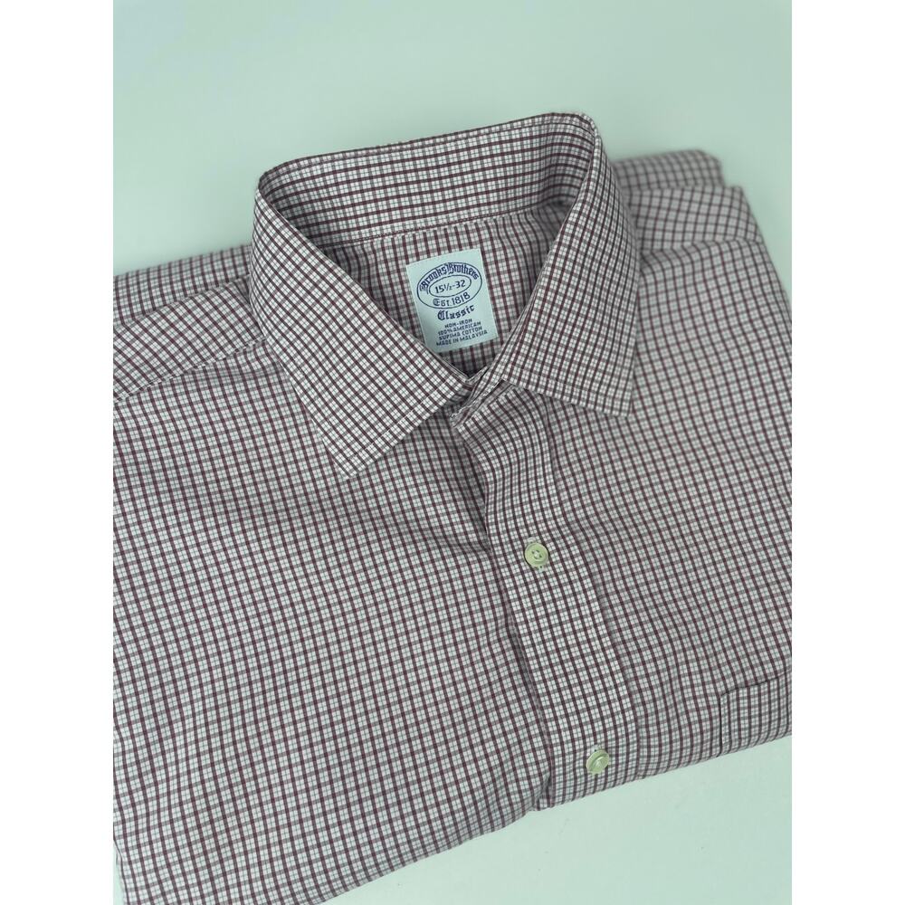 Brooks Brothers 1818 Supima Cotton Dress Shirt 15 1/2-32 Men’s S Pink/Red Plaid